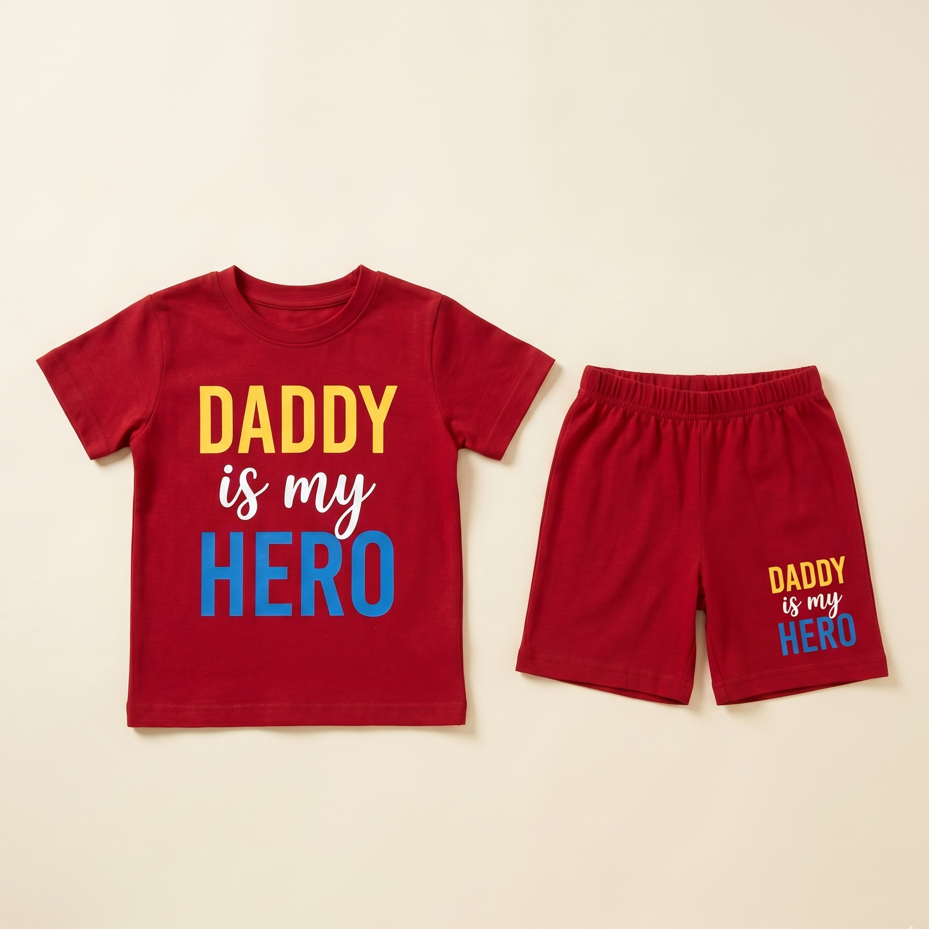 Daddy is my hero printed text T-shirt Shorts