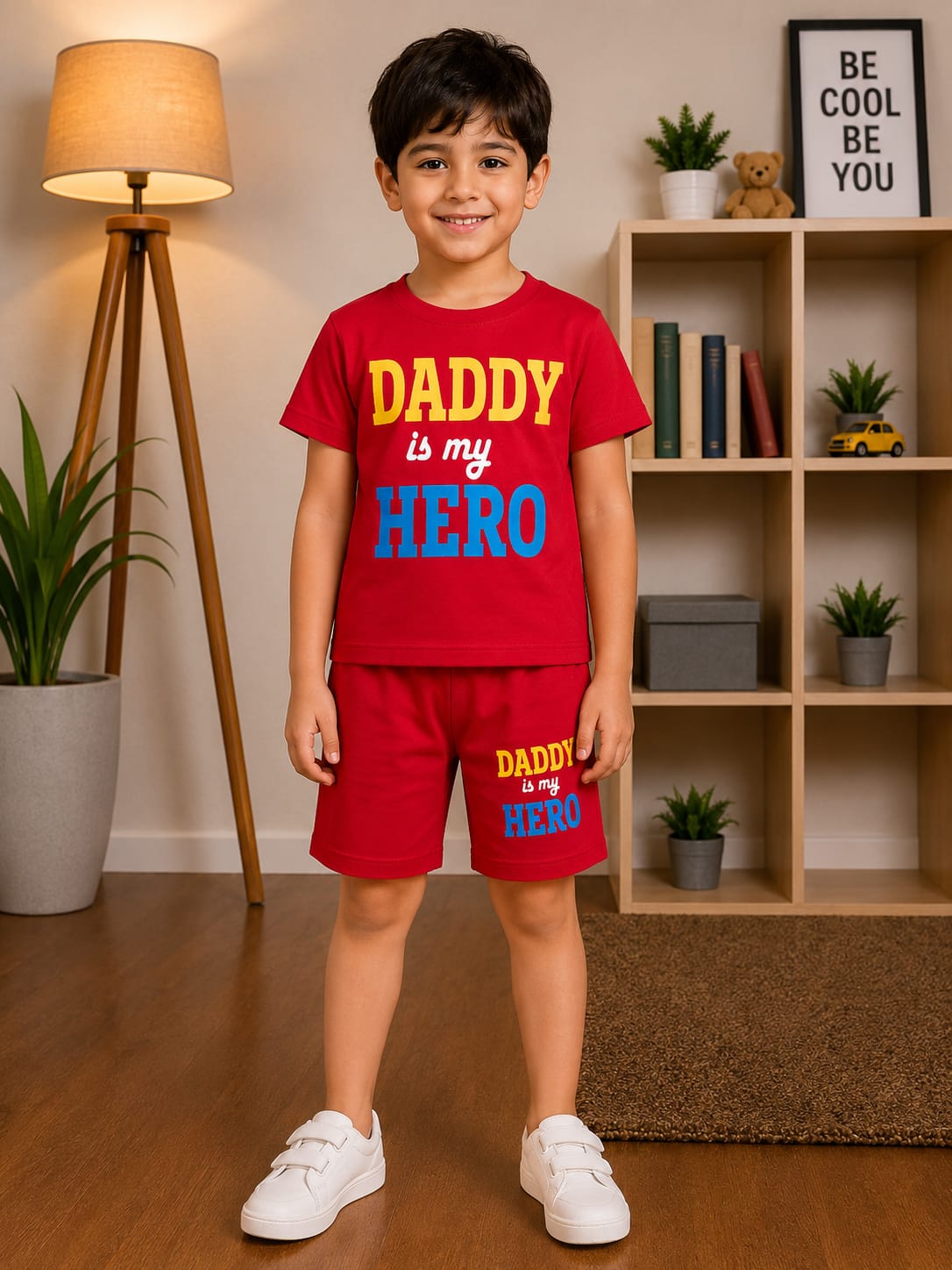 Daddy is my hero printed text T-shirt Shorts